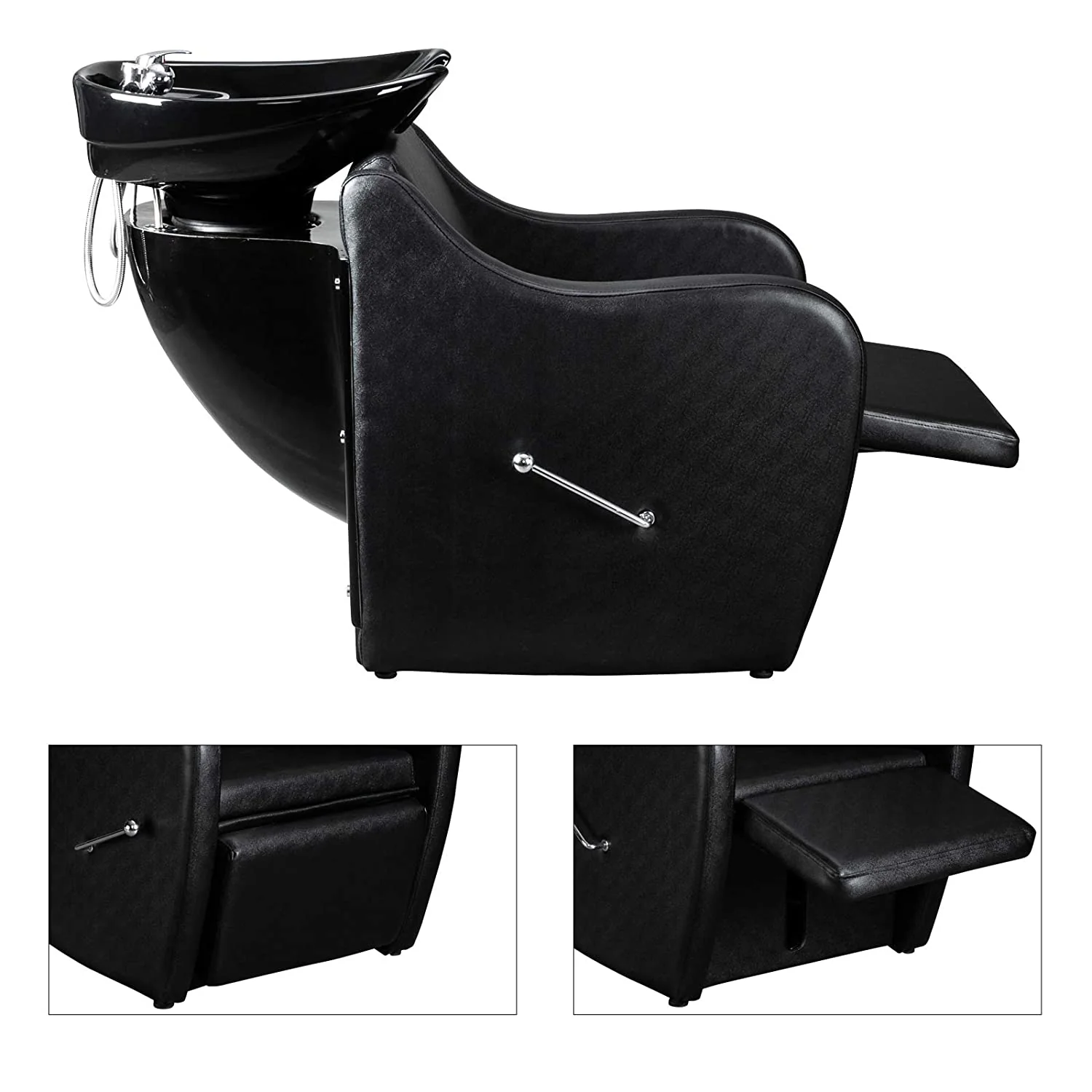 OmySalon BU1201 Salon Shampoo Backwash Chair Unit with Oversized Ceramic Shampoo Bowl & Adjustable Footrest - Image 6