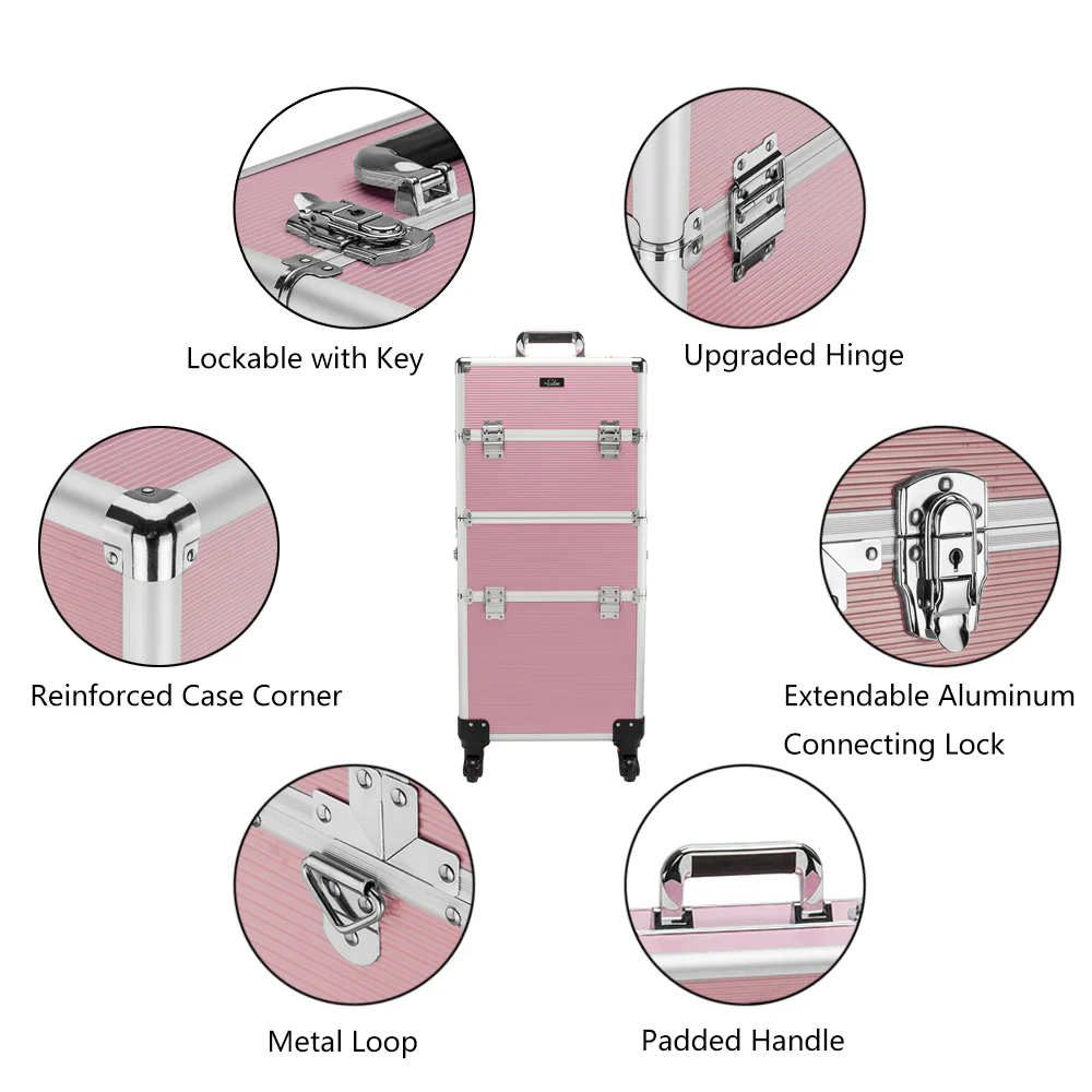 Omysalon MCA201 2-in-1 Aluminum Rolling Makeup Cosmetic Organizer Train Case - Image 11