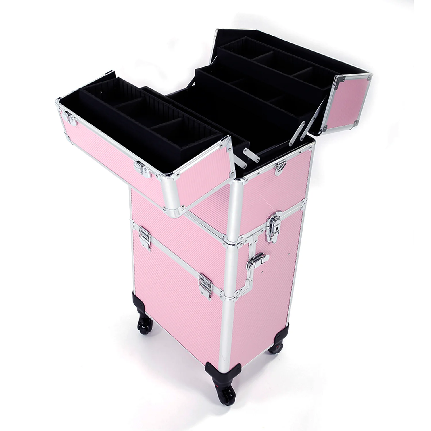 Omysalon MCA201 2-in-1 Aluminum Rolling Makeup Cosmetic Organizer Train Case - Image 12
