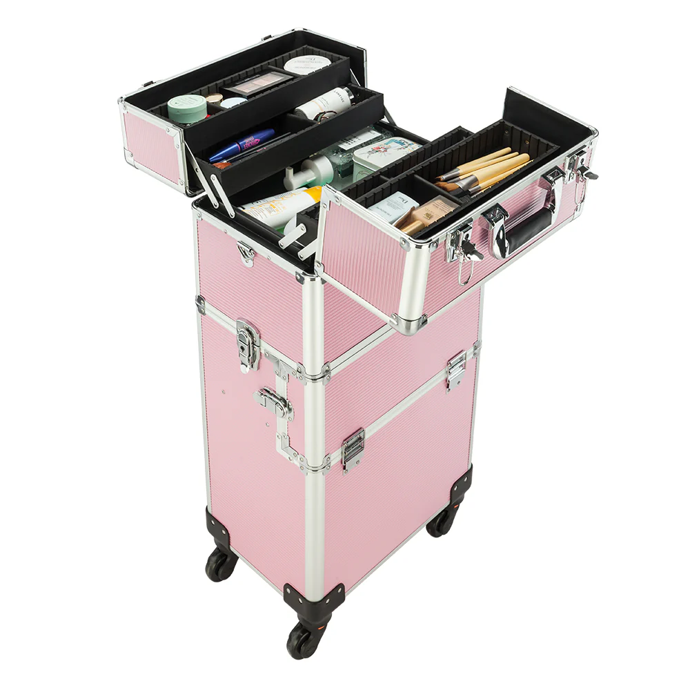 Omysalon MCA201 2-in-1 Aluminum Rolling Makeup Cosmetic Organizer Train Case - Image 14