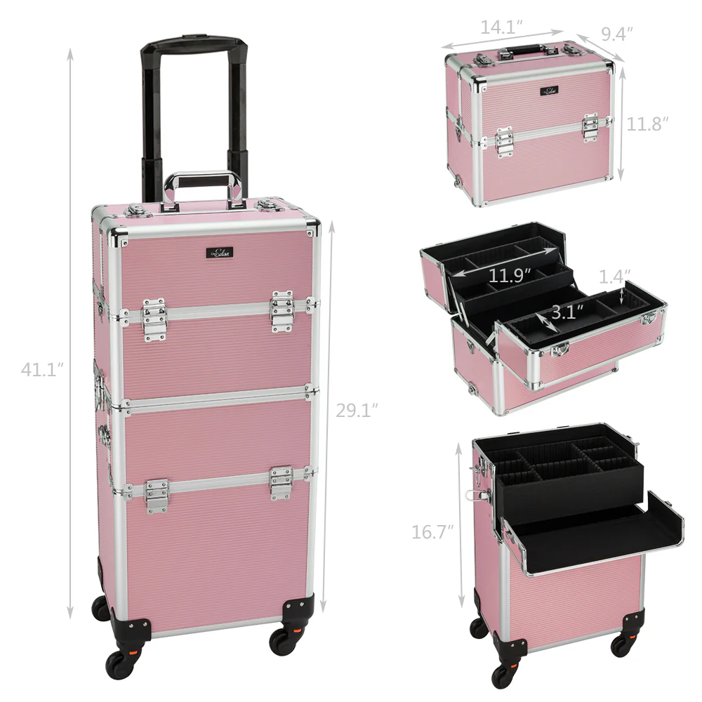Omysalon MCA201 2-in-1 Aluminum Rolling Makeup Cosmetic Organizer Train Case - Image 17
