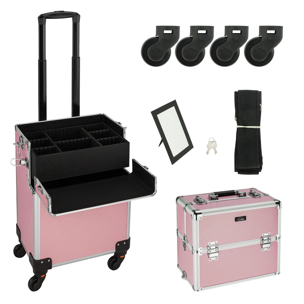 Omysalon MCA201 2-in-1 Aluminum Rolling Makeup Cosmetic Organizer Train Case - Image 19