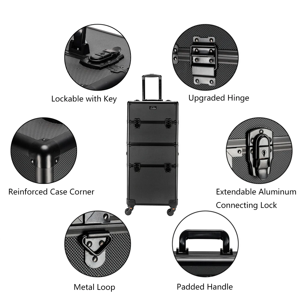 Omysalon MCA201 2-in-1 Aluminum Rolling Makeup Cosmetic Organizer Train Case - Image 3