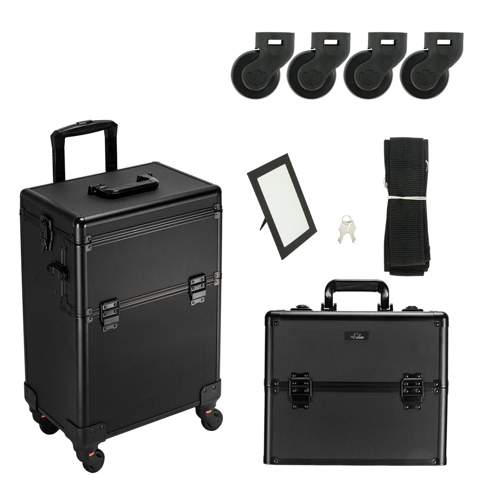 Omysalon MCA201 2-in-1 Aluminum Rolling Makeup Cosmetic Organizer Train Case - Image 4