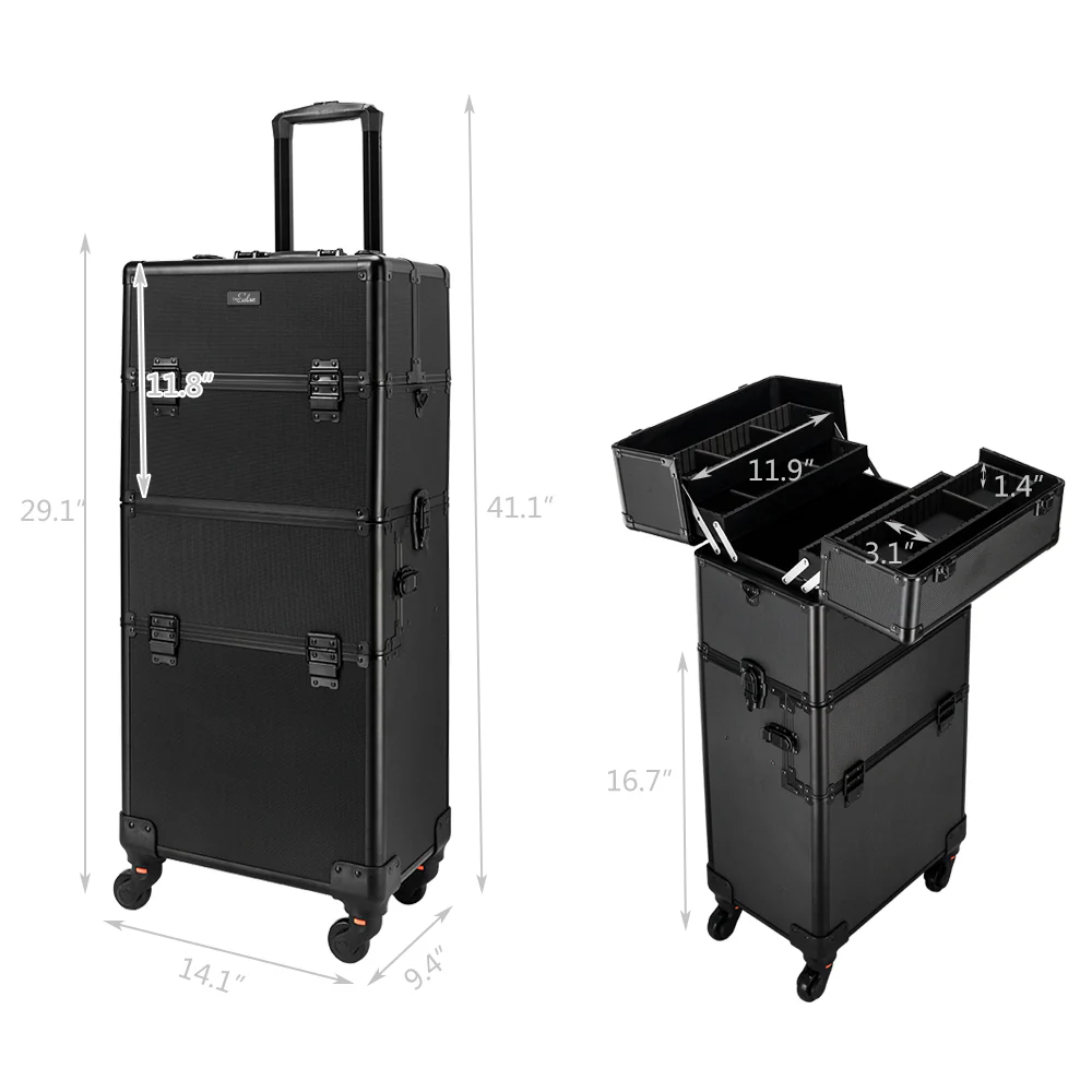 Omysalon MCA201 2-in-1 Aluminum Rolling Makeup Cosmetic Organizer Train Case - Image 9
