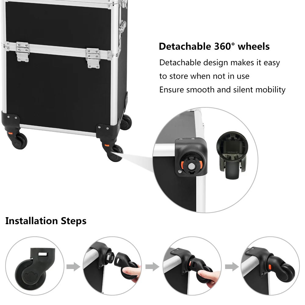 Omysalon MCA301 2-in-1 Aluminum Rolling Makeup Train Organizer - Image 22